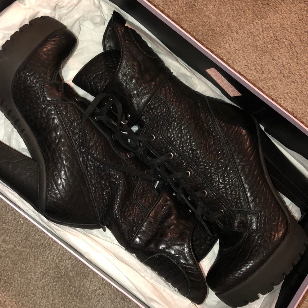 Vera Wang all black combat very high heels!